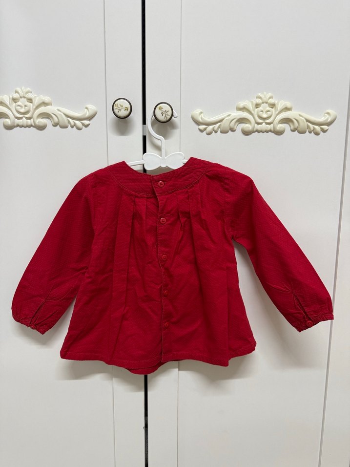 Kız Çocuk Kırmızı Keten Uzun Kollu Bluz - Görsel 2