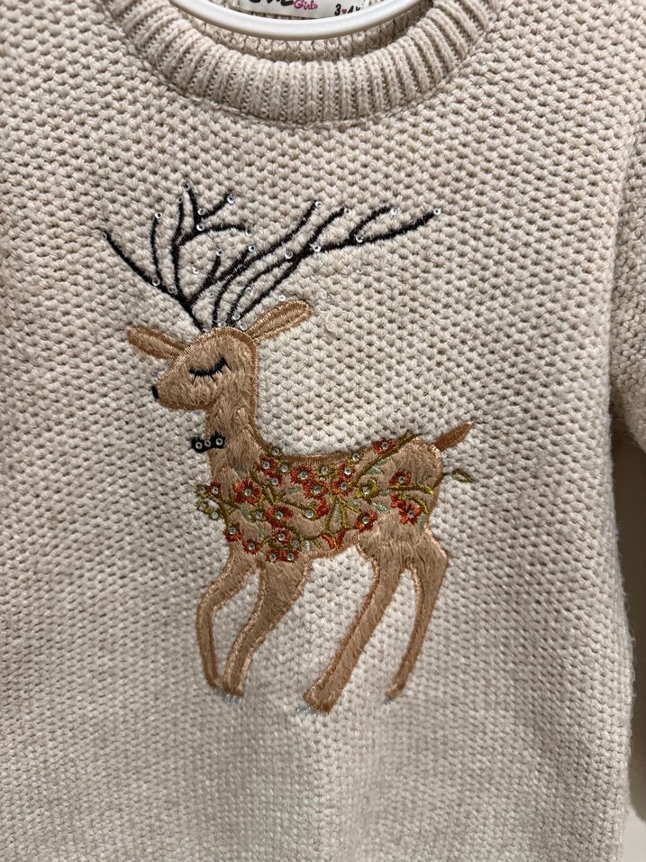 Nakışlı Bohem Kız Çocuk Triko Kazak 3-4 yaş - Görsel 3