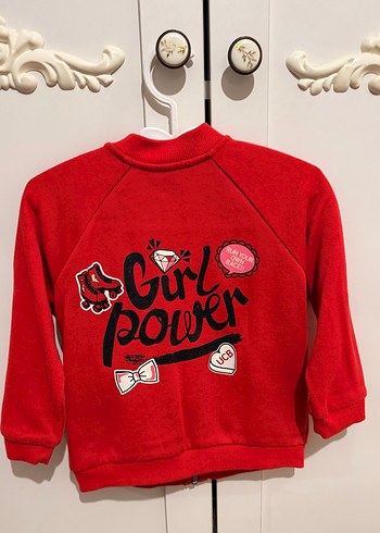 Kız Çocuk Kırmızı Fermuarlı Sweatshirt - Görsel 2