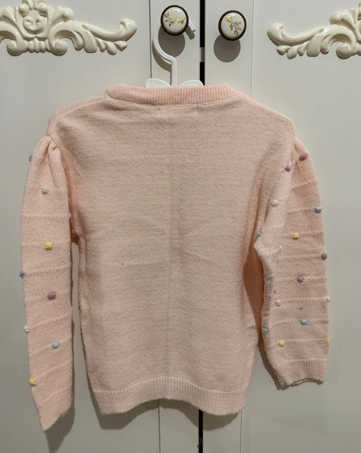 Nakışlı Pembe Örgü Kız Kazak 3-4 yaş - Görsel 2