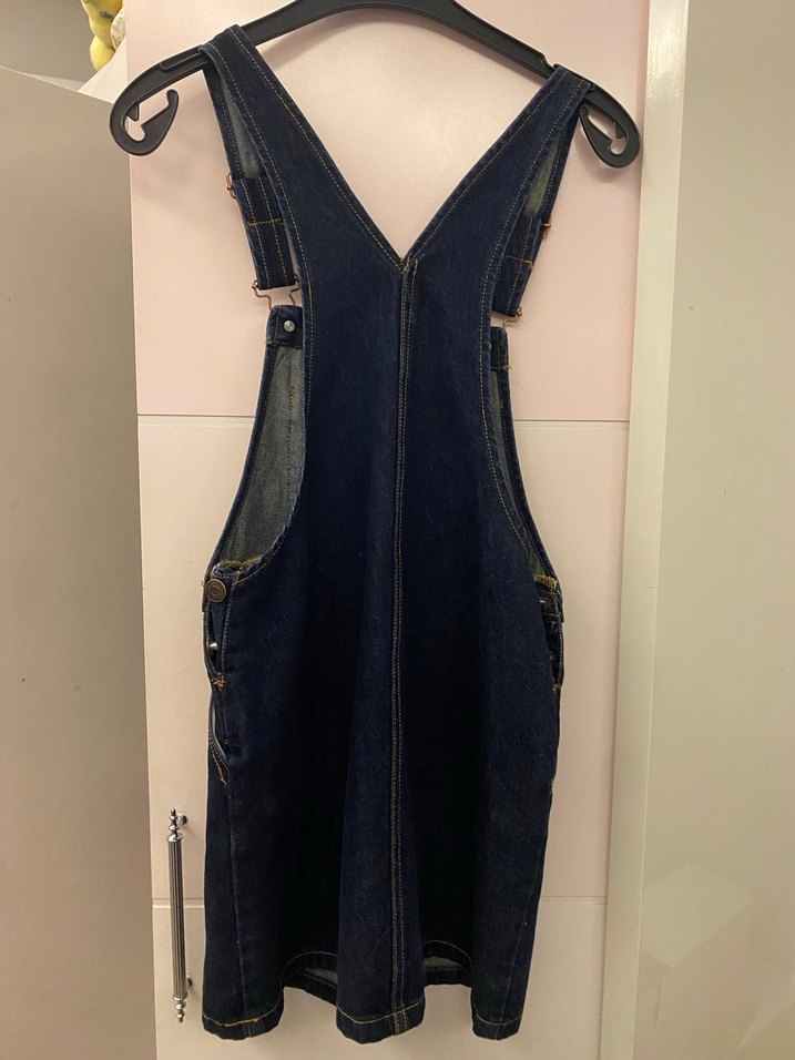 Kadın Lacivert Denim Askılı Midi Salopet - Görsel 3