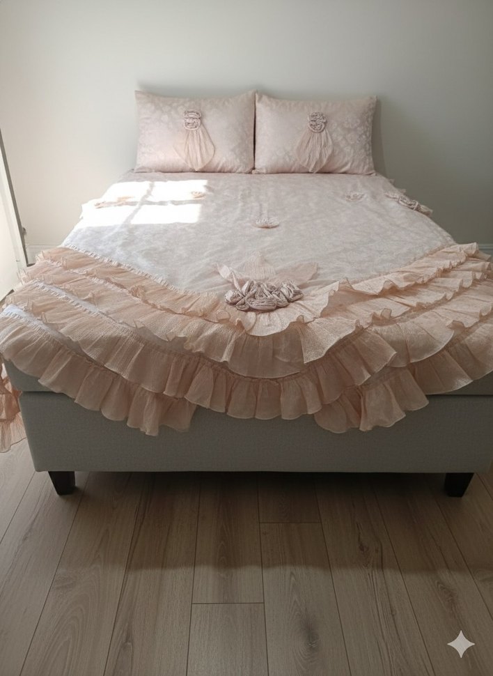 Nakışlı Pembe Yatak Örtüsü - Görsel 2