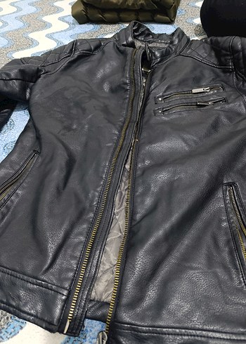 Siyah Deri Erkek Ceket Düğmeli Midi Boy - Görsel 4