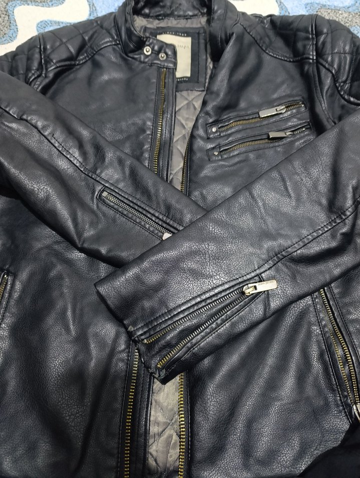 Siyah Deri Erkek Ceket Düğmeli Midi Boy - Görsel 5
