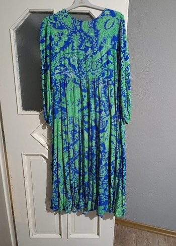 Bohem Uzun Kol Detaylı Mavi Elbise - Görsel 6