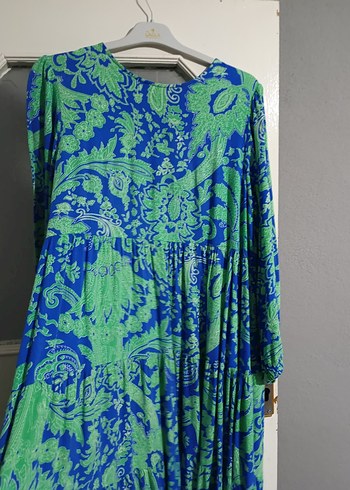 Bohem Uzun Kol Detaylı Mavi Elbise - Görsel 3