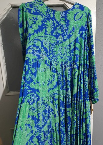 Bohem Uzun Kol Detaylı Mavi Elbise - Görsel 2