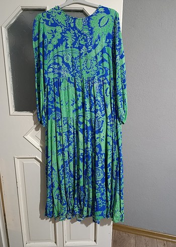 Bohem Uzun Kol Detaylı Mavi Elbise - Görsel 4