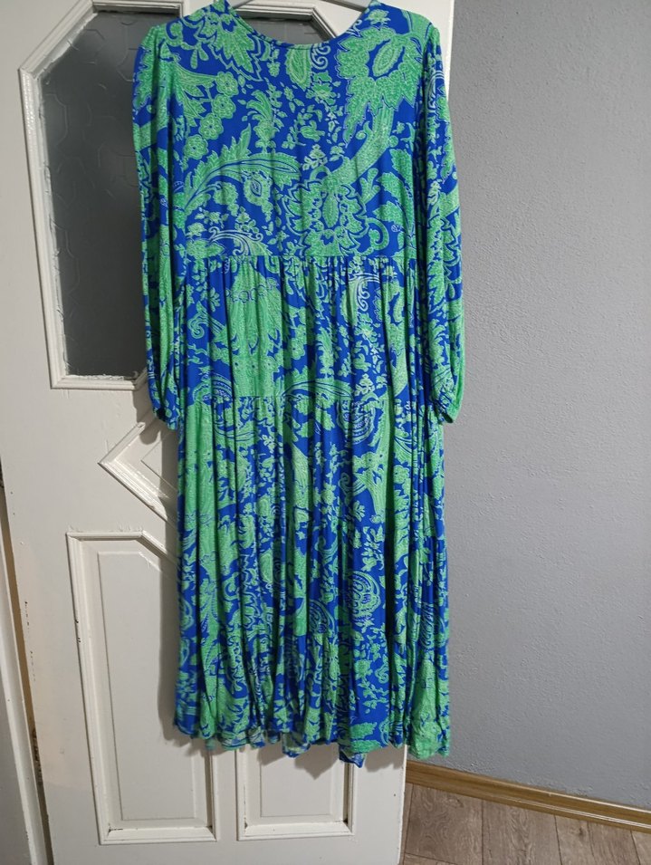 Bohem Uzun Kol Detaylı Mavi Elbise - Görsel 5