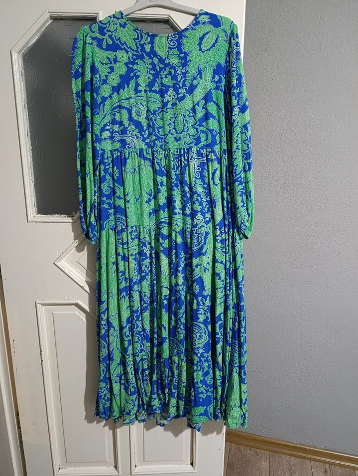 Bohem Uzun Kol Detaylı Mavi Elbise - Görsel 4