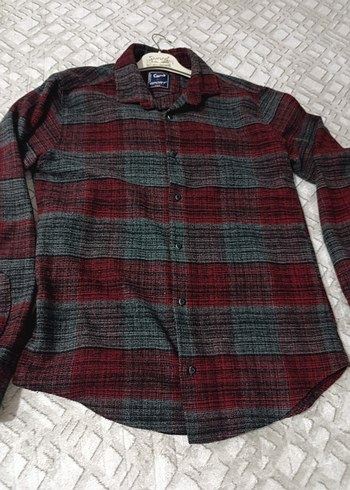 Erkek Bordo Gri Uzun Kollu Düğmeli Gömlek - Görsel 2