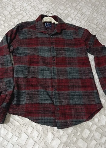 Erkek Bordo Gri Uzun Kollu Düğmeli Gömlek - Görsel 4