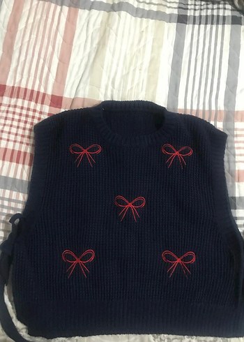 Koyu Lacivert Nakışlı Triko Kadın Süveter - Görsel 2