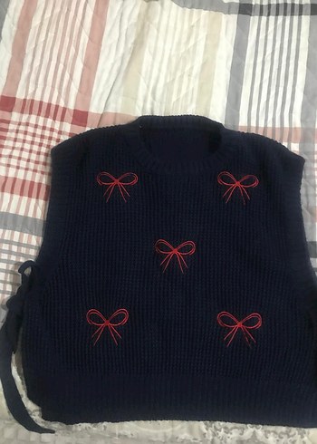 Koyu Lacivert Nakışlı Triko Kadın Süveter - Görsel 3