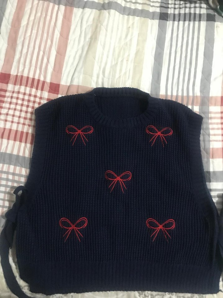 Koyu Lacivert Nakışlı Triko Kadın Süveter - Görsel 2