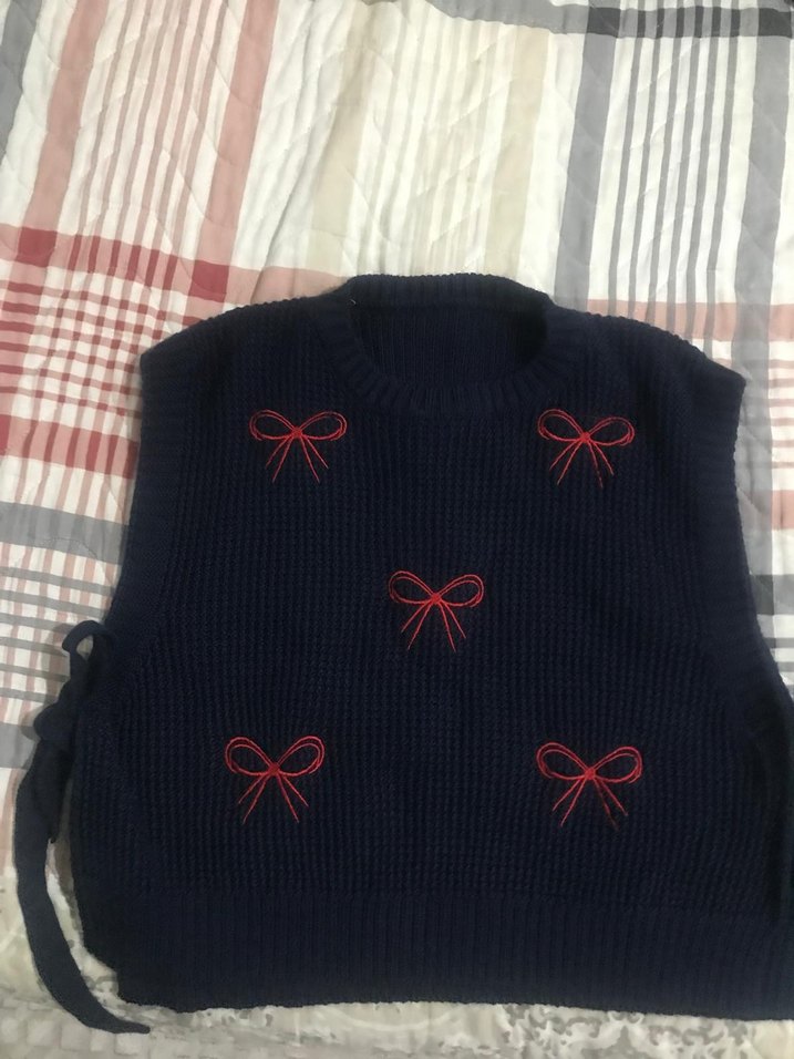 Koyu Lacivert Nakışlı Triko Kadın Süveter - Görsel 3