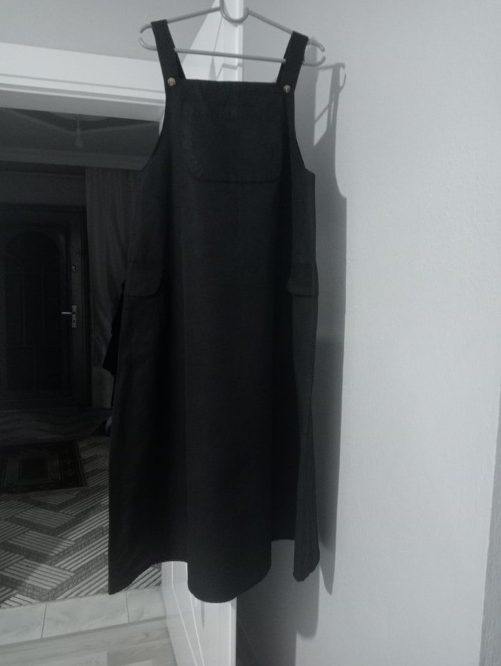 Siyah keten Salaş Uzun tulum - Görsel 2