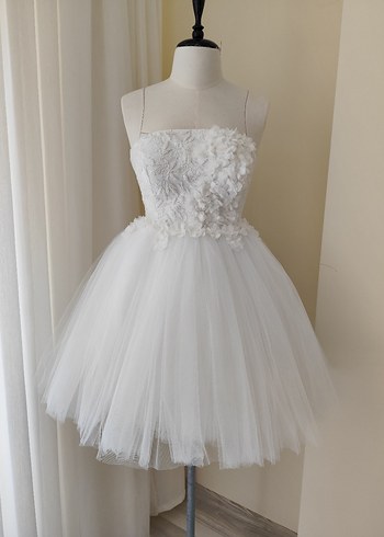 Straplez Mini Beyaz Gelinlik (After parti içinde uygun) - Görsel 2