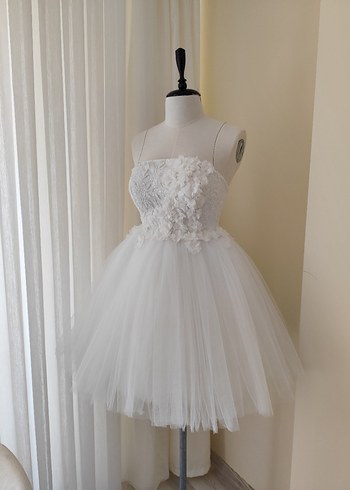 Straplez Mini Beyaz Gelinlik (After parti içinde uygun) - Görsel 5