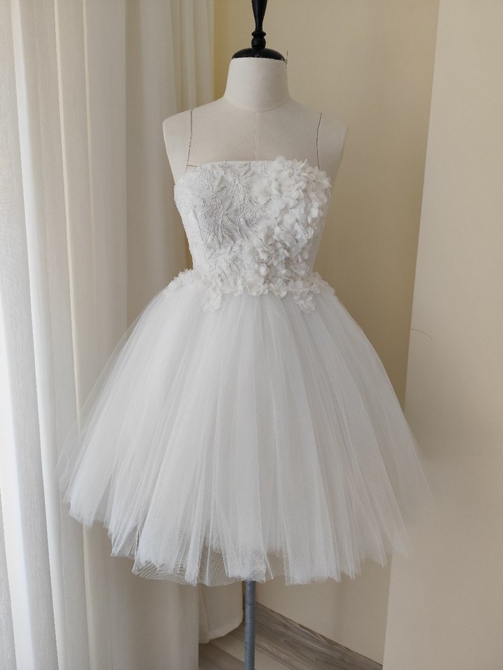 Straplez Mini Beyaz Gelinlik (After parti içinde uygun) - Görsel 2