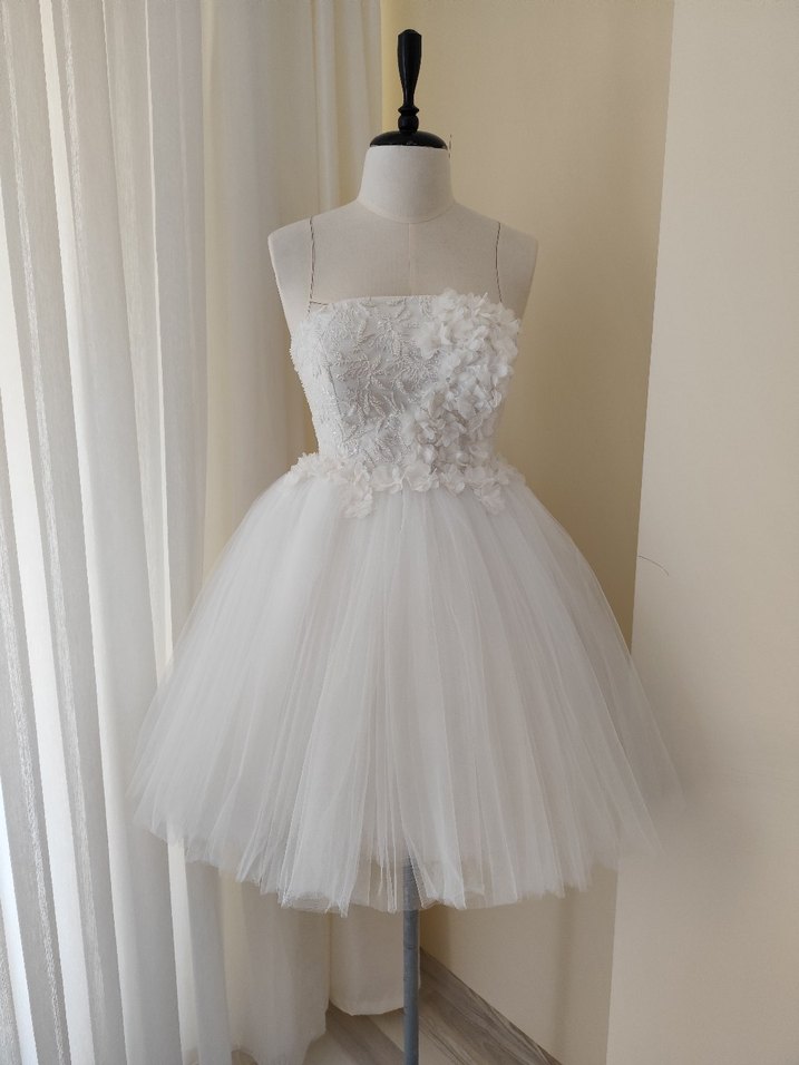 Straplez Mini Beyaz Gelinlik (After parti içinde uygun) - Görsel 3