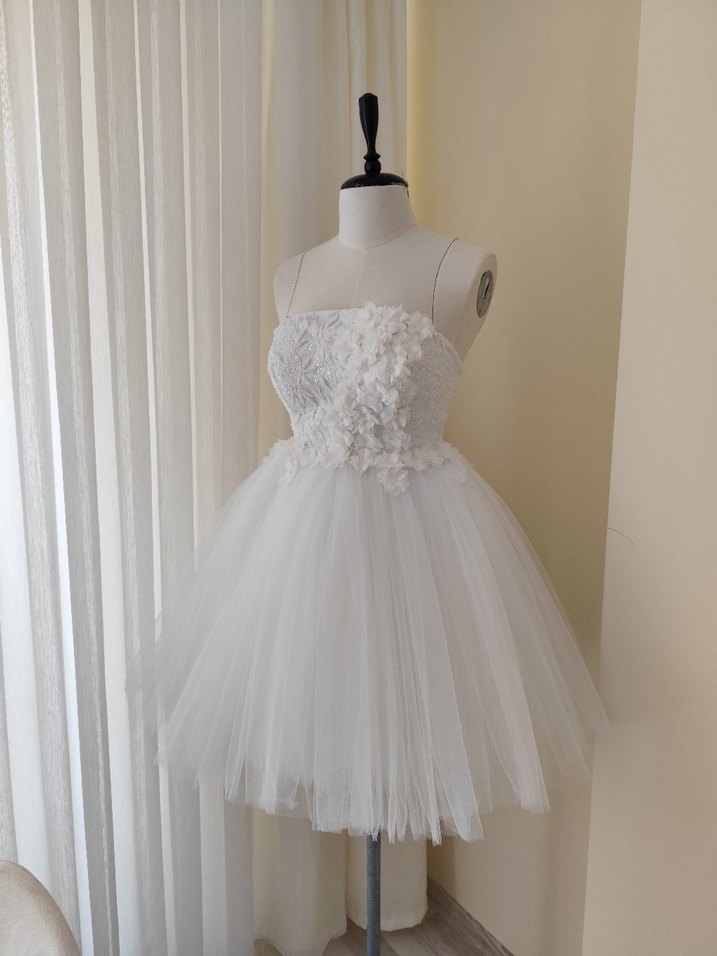 Straplez Mini Beyaz Gelinlik (After parti içinde uygun) - Görsel 5