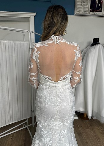 Uzun Kollu Dantel İşlemeli Gelinlik - Görsel 2