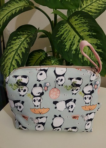 Diğer Gri Panda Desenli Kadın Makyaj Çantası
