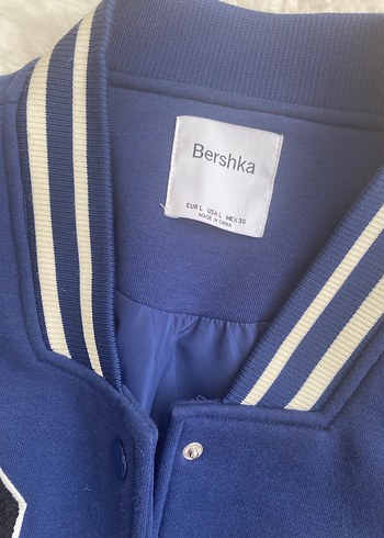 l Beden Kadın Lacivert Bomber Ceket, Uzun Kollu, Rahat Kesim
