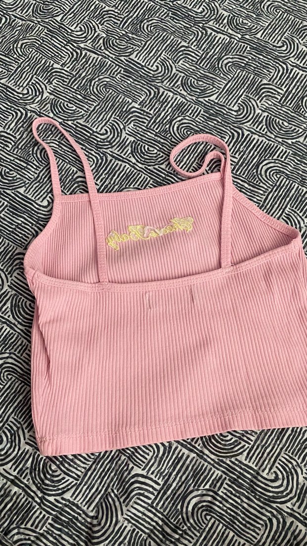 Pembe Nakışlı İnce Askılı Mini Atlet - Görsel 2