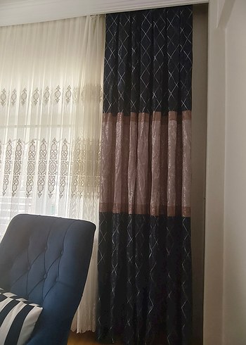 Modern Klasik Mavi Batik Desenli Perde 2 adet - Görsel 4