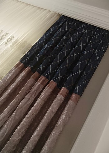 Modern Klasik Mavi Batik Desenli Perde 2 adet - Görsel 3