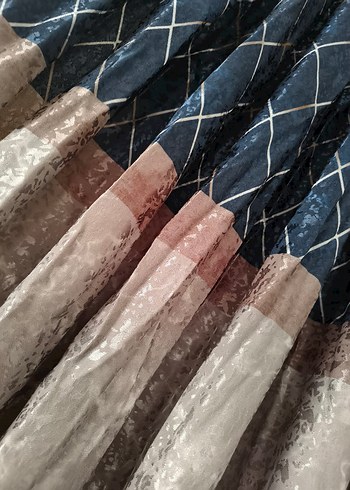 Modern Klasik Mavi Batik Desenli Perde 2 adet - Görsel 2