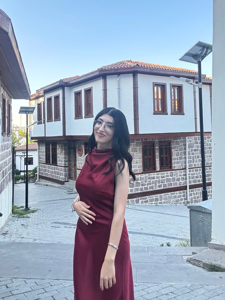 Bordo Saten V Yaka Uzun Elbise - Görsel 2