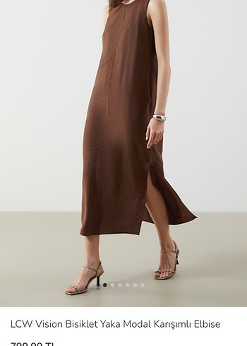 Kadın Camel Drapeli Süet Uzun Elbise - Görsel 3
