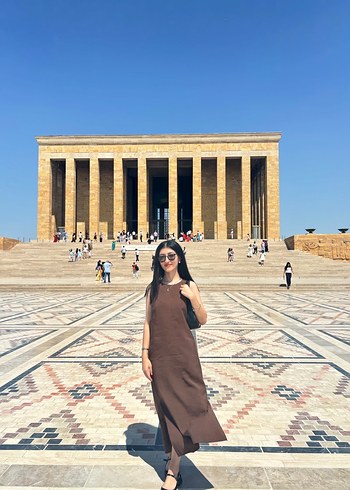 Kadın Camel Drapeli Süet Uzun Elbise - Görsel 2