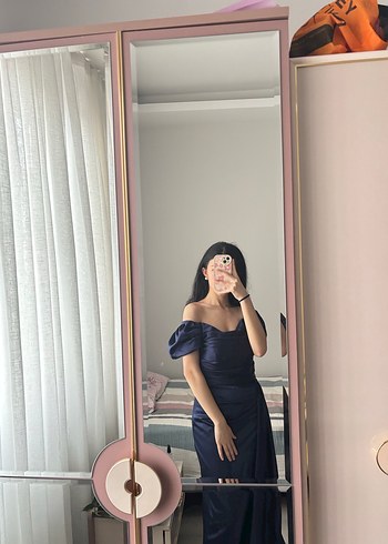 Lacivert Drapeli Uzun Elbise - Görsel 3