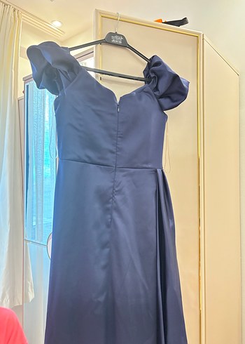 Lacivert Drapeli Uzun Elbise - Görsel 8