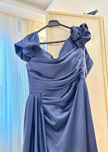 Lacivert Drapeli Uzun Elbise - Görsel 7