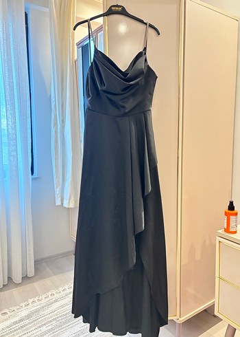 Siyah Straplez Gotik Midi Abiye Elbise - Görsel 5