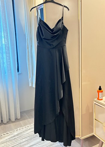 Siyah Straplez Gotik Midi Abiye Elbise - Görsel 3