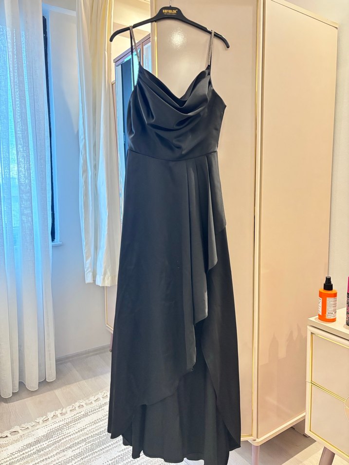 Siyah Straplez Gotik Midi Abiye Elbise - Görsel 5