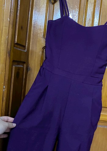 Mor Uzun Askılı Kadın Tulum - Görsel 5