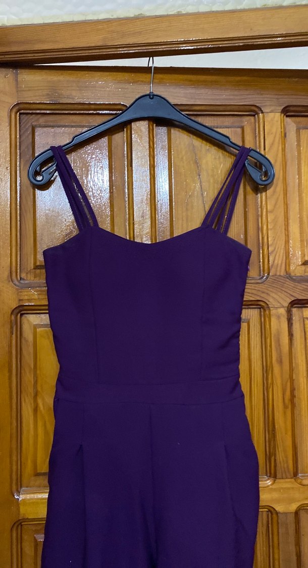 Mor Uzun Askılı Kadın Tulum - Görsel 3