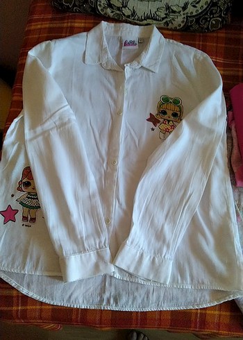 Nakışlı Beyaz Uzun Kollu LOL baskılı Kız çocuk Gömlek - Görsel 3