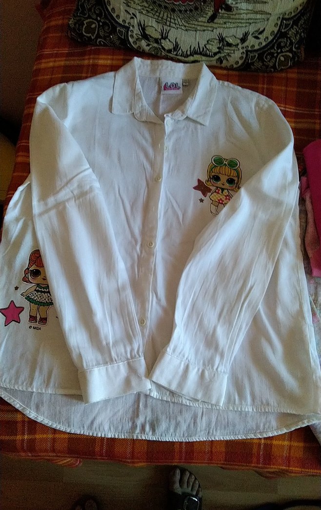 Nakışlı Beyaz Uzun Kollu LOL baskılı Kız çocuk Gömlek - Görsel 3