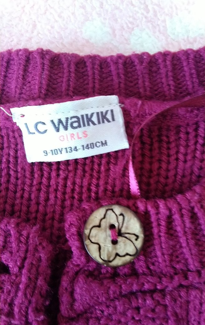 Bordo Kız Örgü Hırka Uzun Kollu - Görsel 2