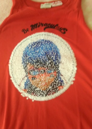 Kız Çocuk Kırmızı Payetli Kolsuz Tişört - Görsel 2