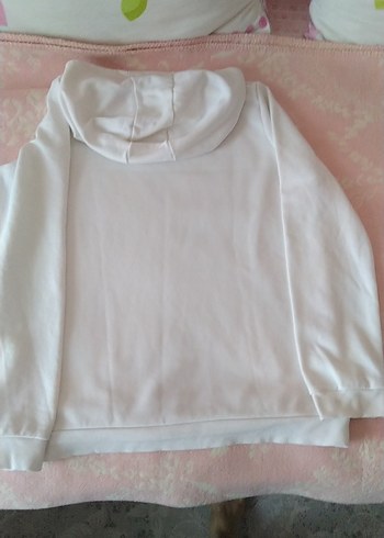 Beyaz Kapüşonlu Kız çocuk Sweatshirt - Görsel 5