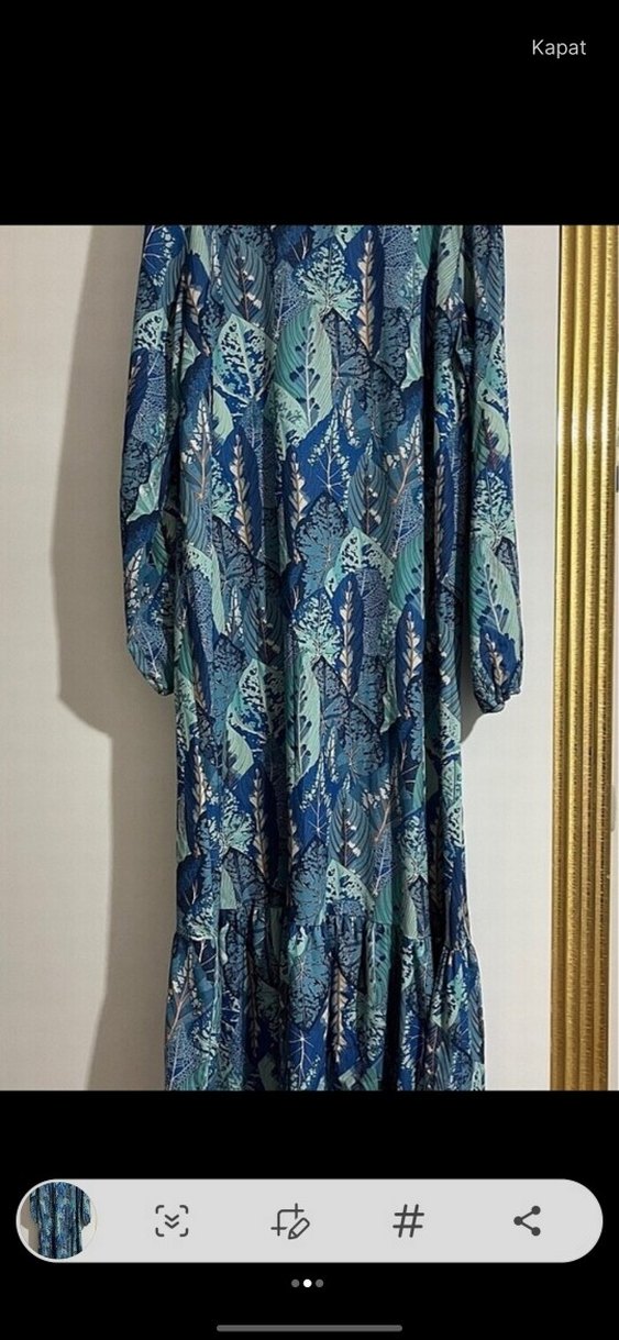 Mavi Bağlama Desenli Uzun Bohem Elbise - Görsel 2